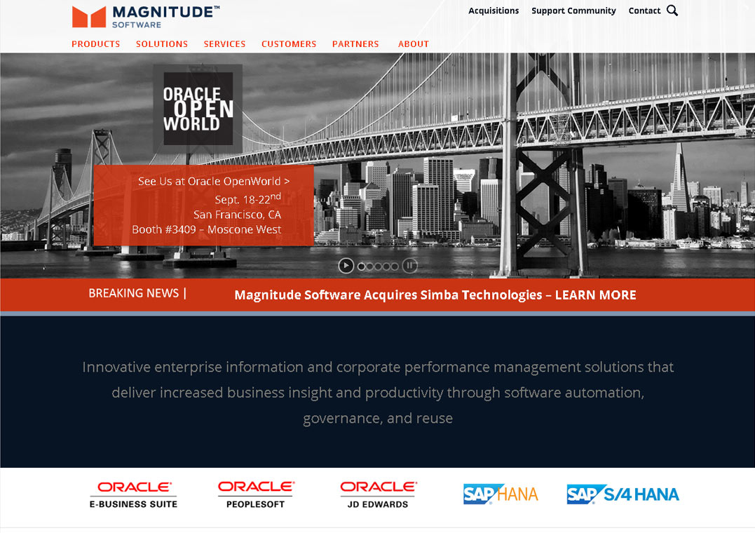 corporate home page with beautiful San Francisco brige and city buildings