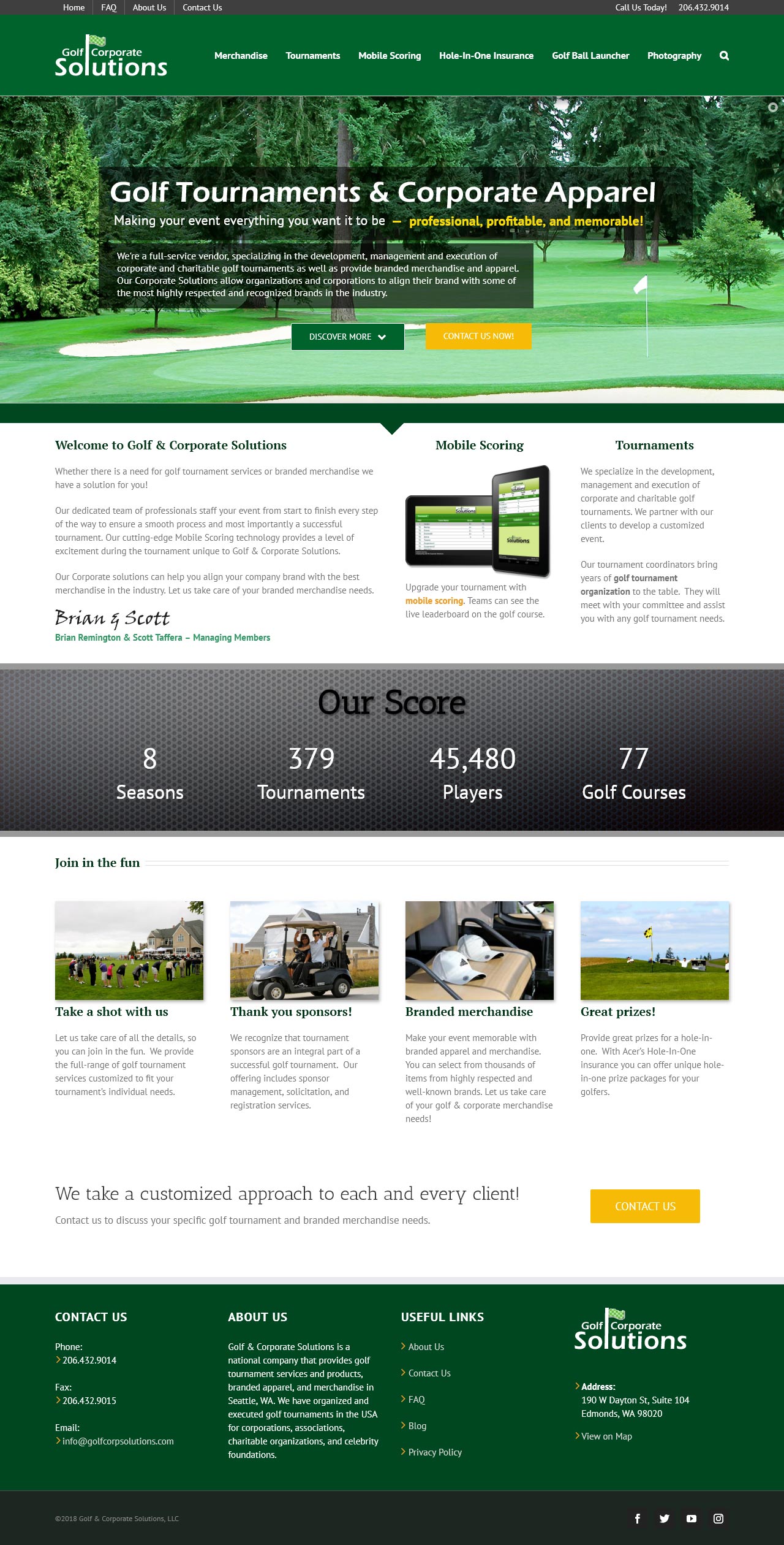 Golf and Corporate Solutions - Home page snapshot
