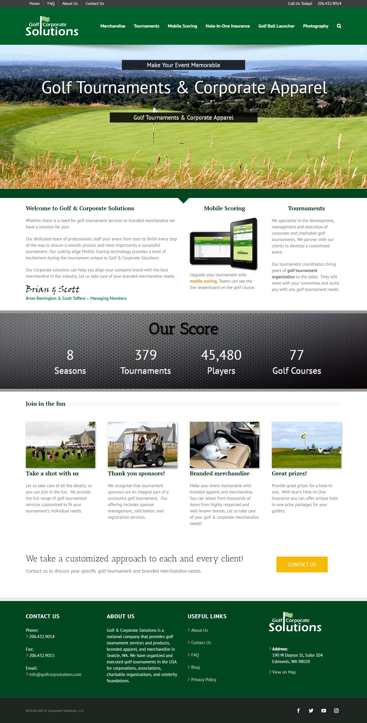 Golf and Corporate Solutions - Home page snapshot