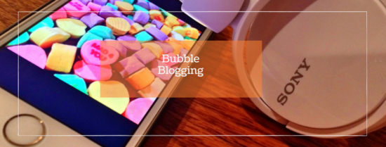 candy hearts on a computer desk depicting bubble blogging