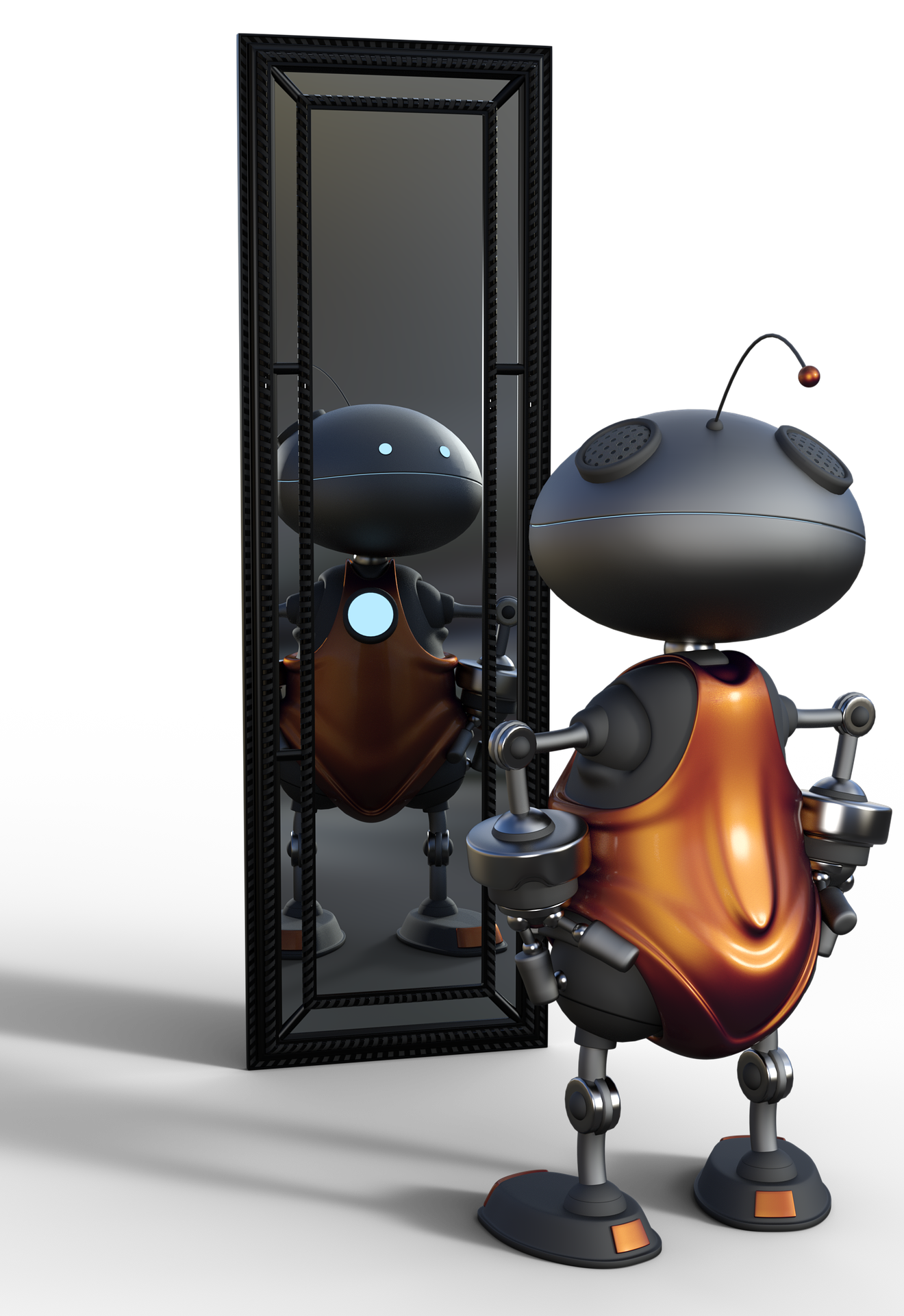 cute robotic bug looking in mirror